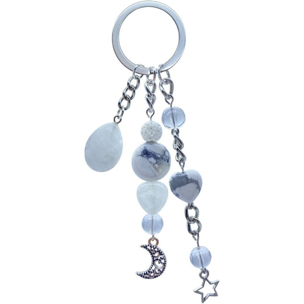🆕Ytyab Women White Cute Crystal Keychains Boho Rings Car Kawaii Bag Bling Charm